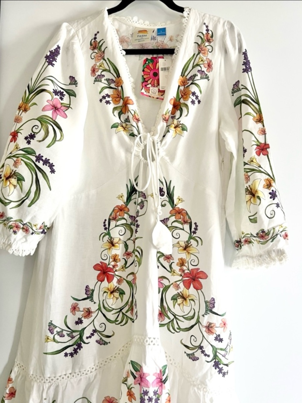 FARM Rio White Floral Printed Linen Blend Cutout Maxi Dress Size Large NWT - Picture 3 of 12